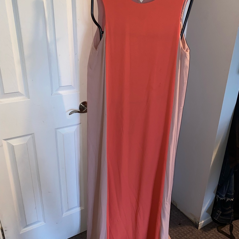 BCBGMaxAzria Orange and Beige Colorblock Maxi Dress - Picture 5 of 6